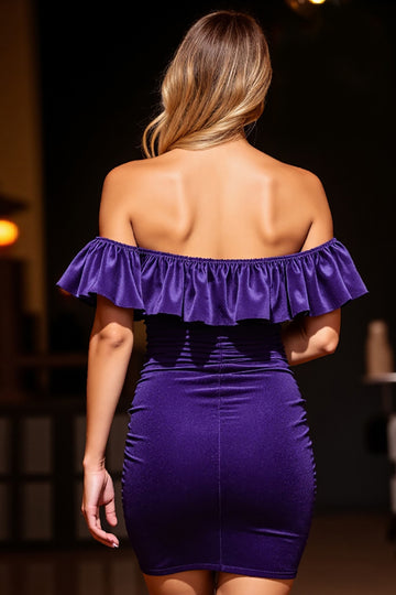 Dark Purple Bodycon Off the Shoulder Short Homecoming Dress